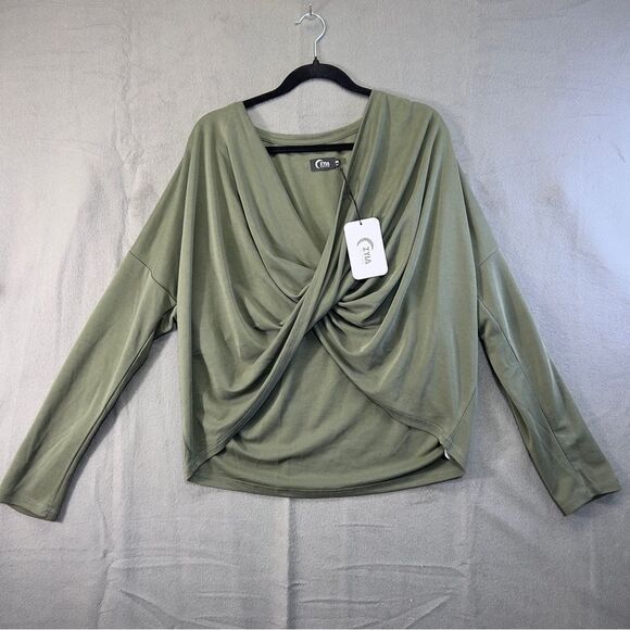 Nwt!! Zyia Active Cutsie Shawl Green Size 2XL Twist Drape Front Pullover - Picture 3 of 10